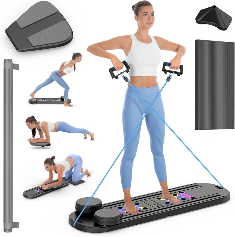 Rayspace Pilates Board, Foldable Pilates Reformer Set 7 in 1 Multi-Purpose pilates equipment for Women Full Body Workouts at Home, Portable Ab Core Trainer, Exercise Board with Timer & Resistance Band - Image 1